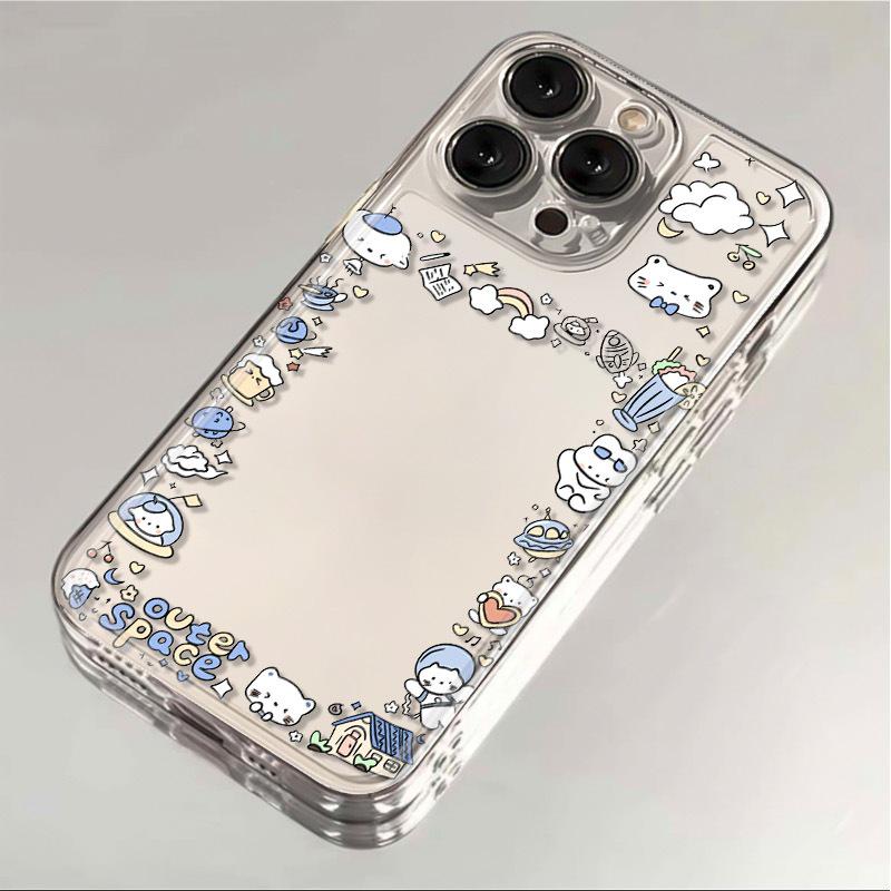 Edge Cartoon Style Transparent Drop-Proof Phone Case for Apple 13, 14, 15, 16 Pro - Full Coverage, Premium Feel for Women