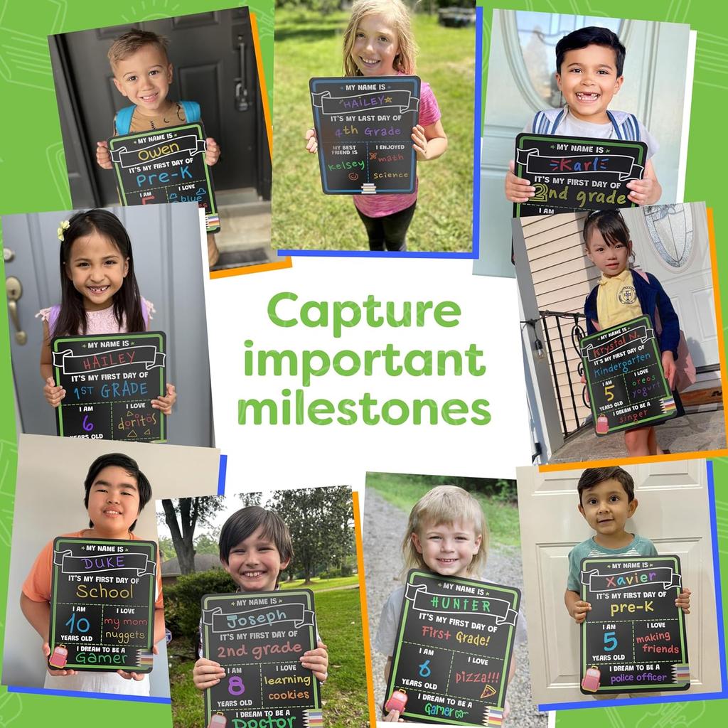 First Day of School Sign Board with Liquid Chalk Markers - 14”x11” Double-Sided & Reble - My First and Last Day - Back to School Supplies Board