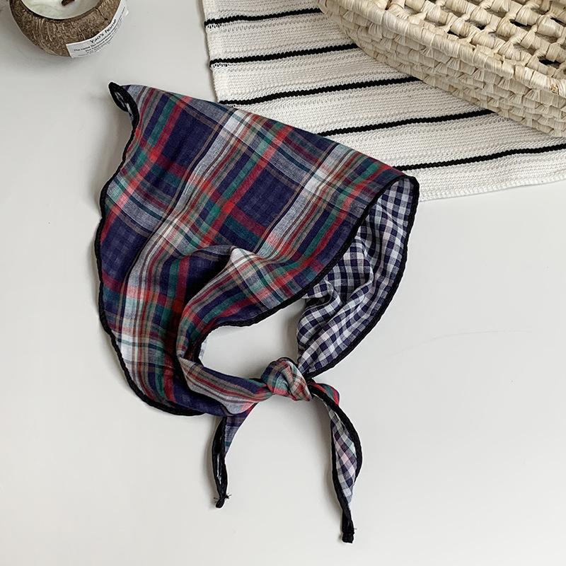 Triangle scarf scarf women's new small fresh literary plaid silk scarf neck protection small scarf sun protection headscarf headband