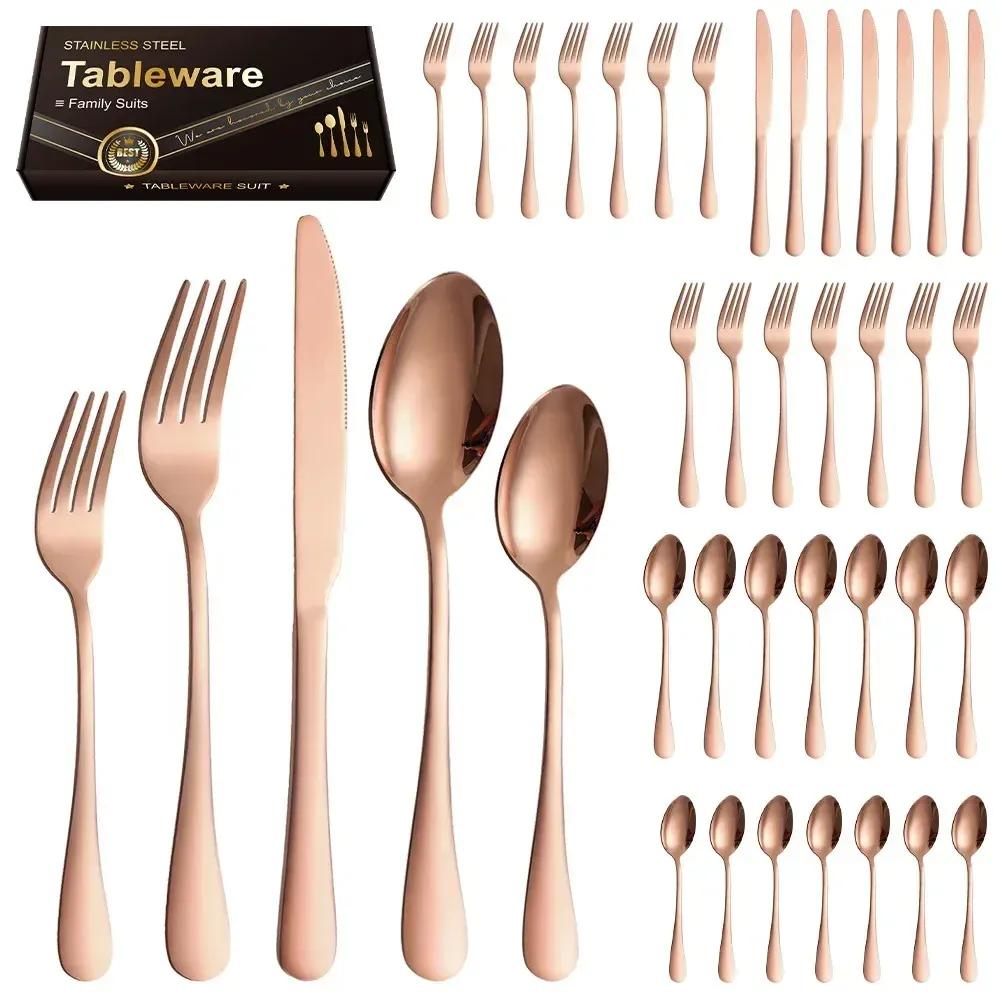 304 Stainless Steel Dinnerware Dinner Knife Fork Spoon Cake Fork Ice Tableware Spoon Mirror Tableware Set Kitchen NEW
