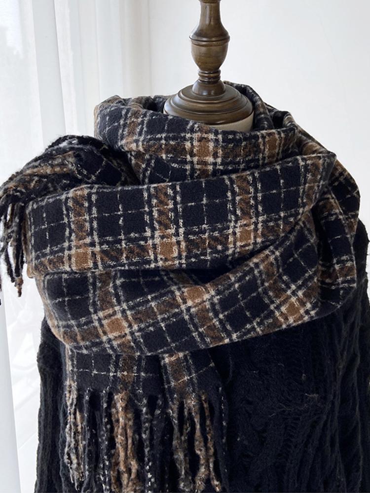 Women Winter Knitted Scarf Headscarf Ladies Men Casual Vintage Plaid Tassel Scarve Mujer Male Foulard Long Wrap Shawl Unisex New