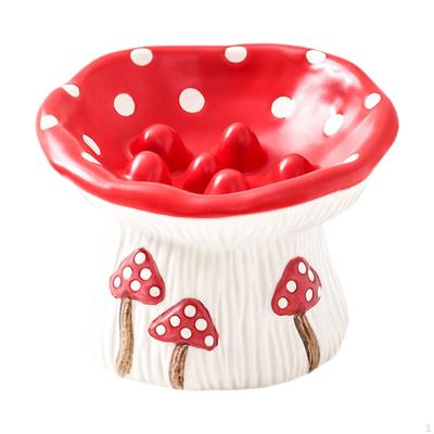 Ceramic Cat Bowl Mushroom Shape Pet Dish Food , Anti Vomiting Shallow