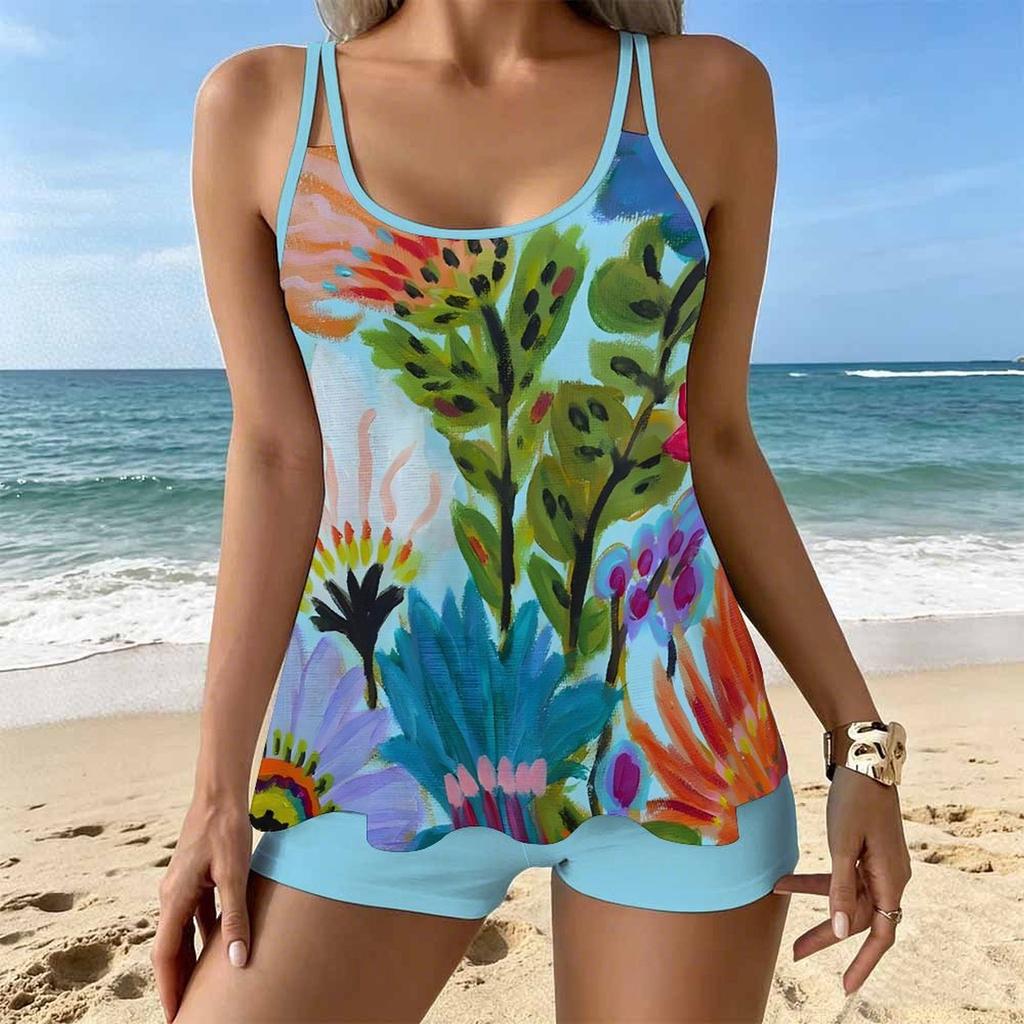 Women's Swimwear Tankini 2 Piece Swimsuit  Plant  Pattern Print Vacation Bathing Suits