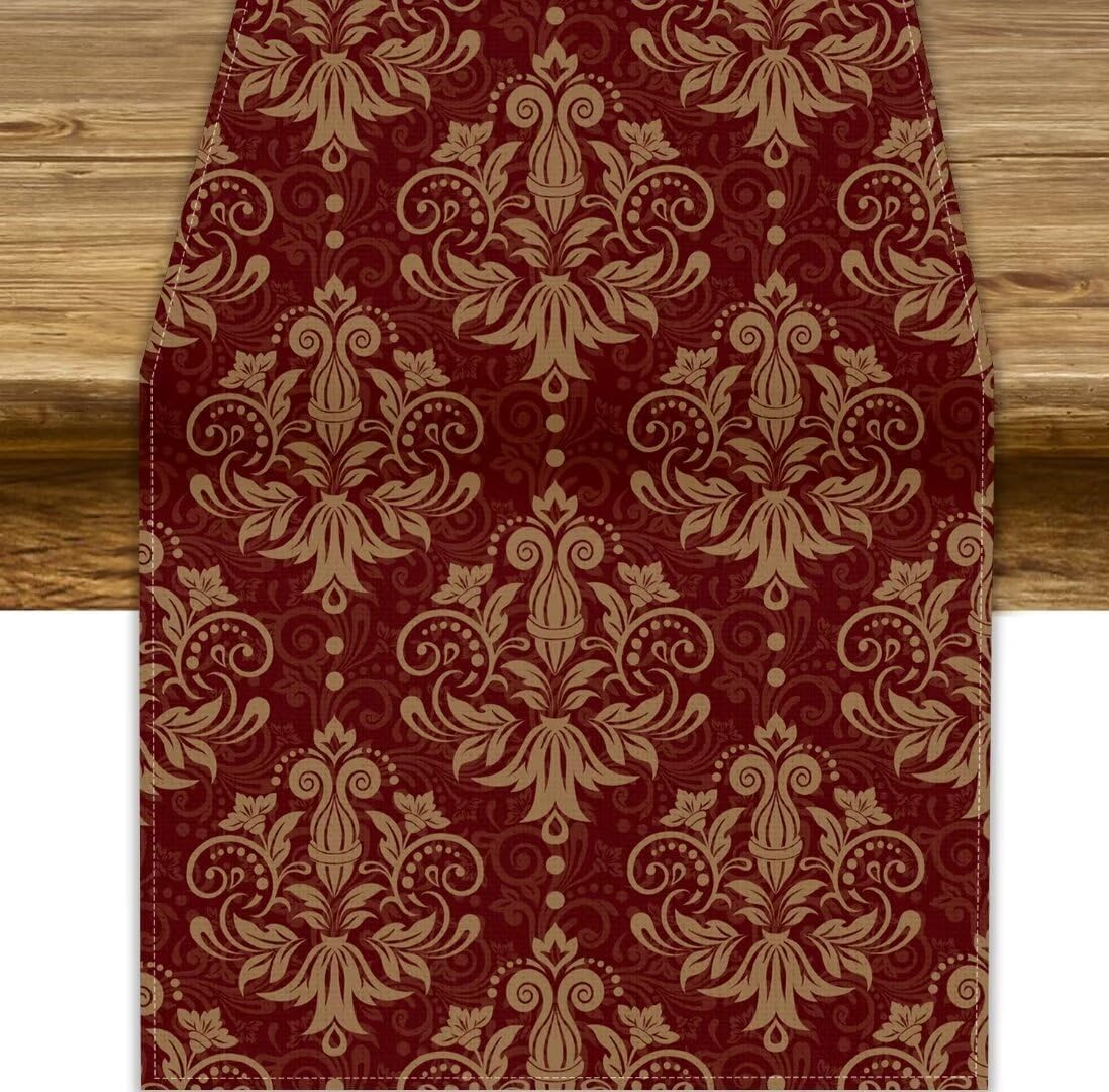 Vintage Bloemen Damast Rood Linnen Tafel Runner Commode Sjaals Decor Herbruikbaar Keuken Eettafel Runner Vakantiefeest Decor 150x33cm