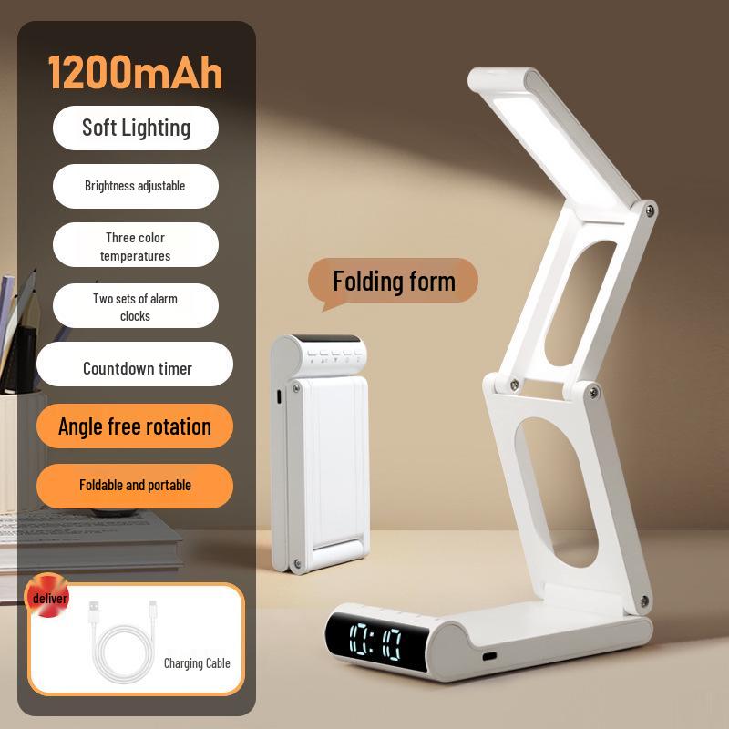 

Портативна акумуляторна світлодіодна настільна лампа з будильником та захистом очей - Ідеальна для гуртожитків та навчання з тривалим часом роботи від акумулятора