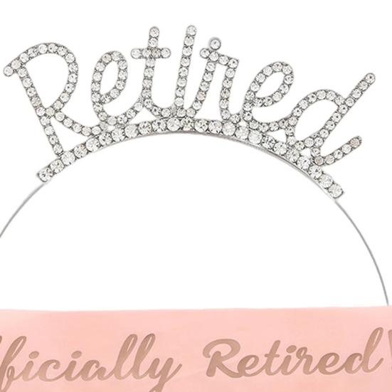 2 st/set pensionsfestskärp tiara-kit roséguld pensionskrona satinbälte med sidokammar festtillbehör