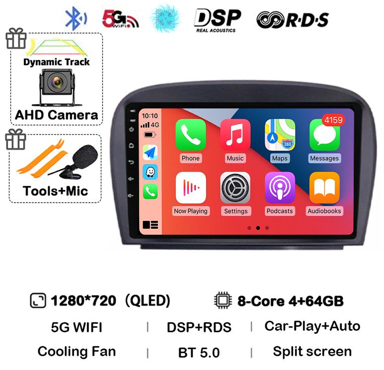 Android 14 Carplay Car Radio For Mercedes Benz SL R230 SL350 SL500 SL55 SL600 SL65 2001-2007 Multimedia Video Player GPS Stereo