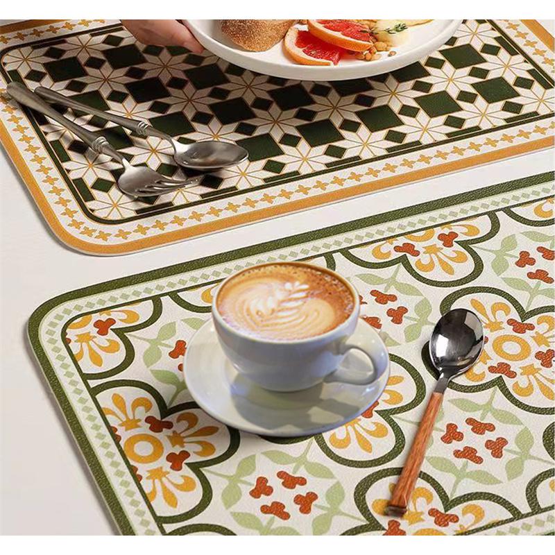 Household Printing Leather Meal Mats Oil Proof Waterproof Light Luxury Dining Table Mat American Style Heat Insulation Bowl Pad