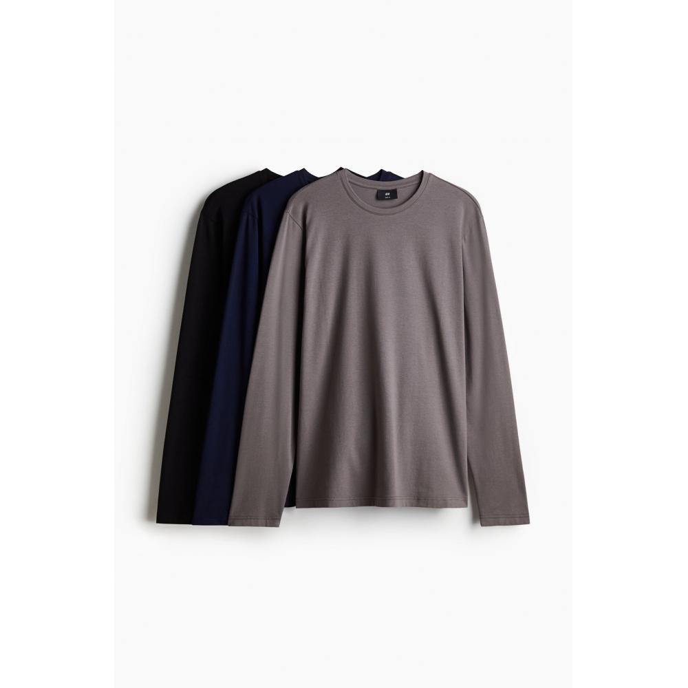 

Комплект из 3 предметов: облегающий трикотажный топ HM Slim Fit, черный, серый