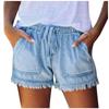 Leee Womens Pocket Jeans Denim Pants Female Tassel Bandage Bottom Casual Shorts