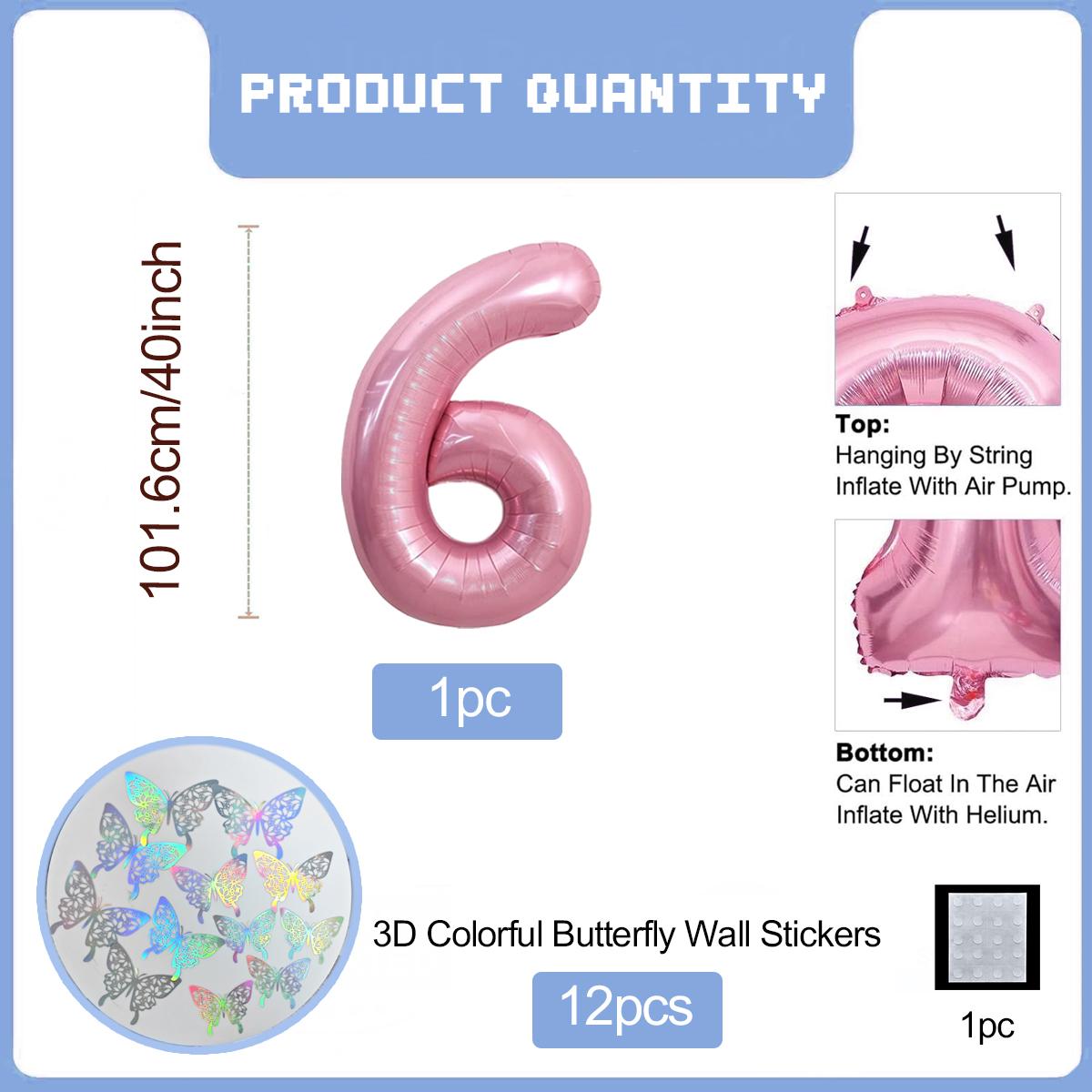 

Pink Butterfly Number Balloon, 3D Stereoscopic Butterfly Number 0-9 Used for Anniversary Birthday Party Photography Other