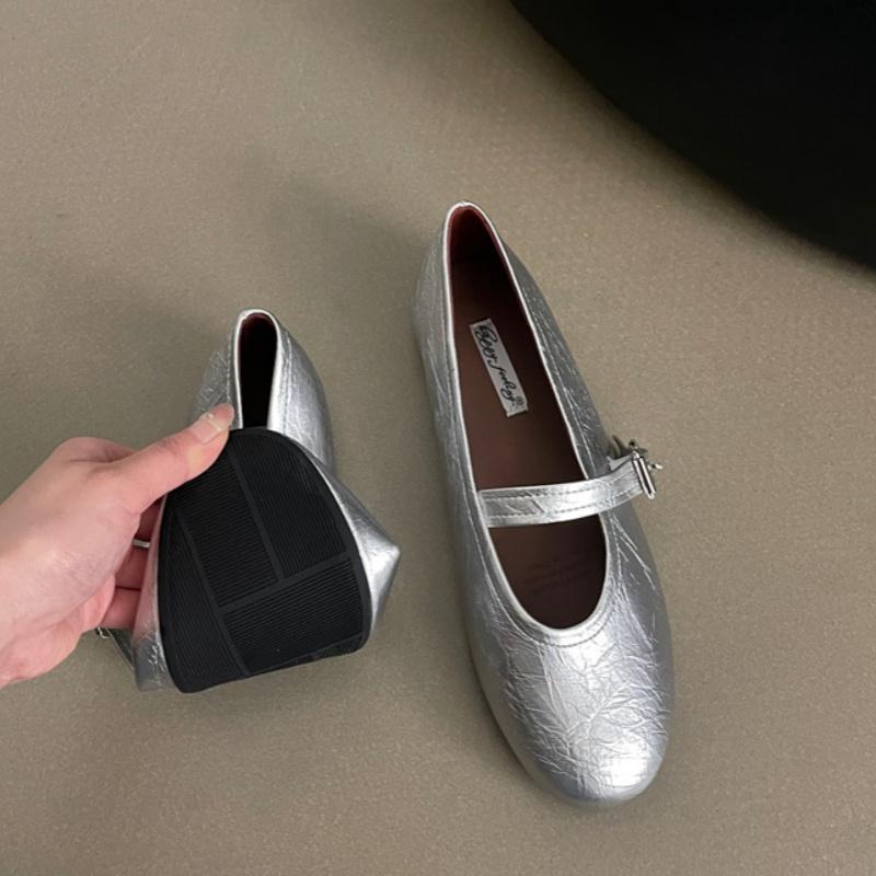 

Мода Bailamos 2025 Весна Бренд Женские Балетки Мягкая Кожа Элегантные Туфли-Лодочки Круглый Носок Неглубокие Слипоны Женские Повседневные Балетки 40 серебряный