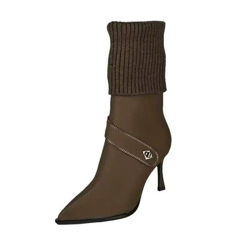 Fashion Elegant Heeled Women's Half High Boots Pointed Toe Ladies Mid Calf Shoes Hot Trend 2025 Gyaru on Promotion Comfortable Chic Boot