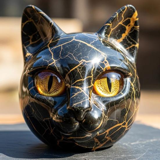 Realistic Cat Head Sculpture Hand-Carved Cat Head Statue Figurine Home