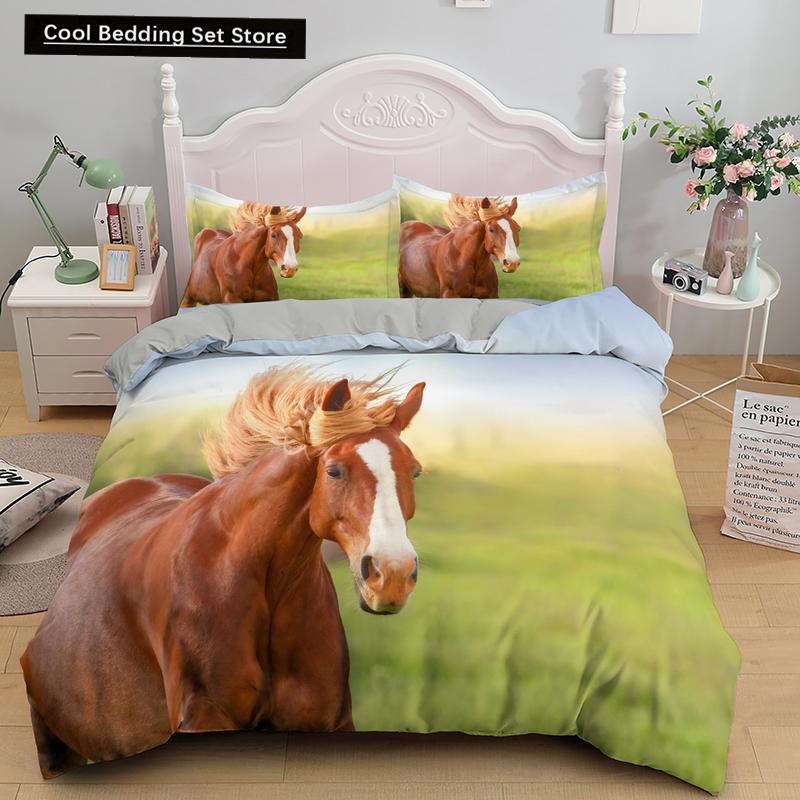 Horse Bedding Sets Single Double Queen King Size Quilt Duvet Cover Set with Pillowcase Animal 2/3pcs Polyester Comforter Cover