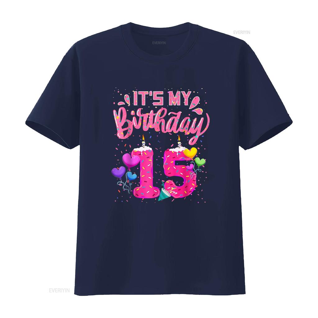 It s My 15th Birthday Doughnut Happy 15 Years Old Girl Kids T Shirt vintage Washed Stylish Casual graphic Versatile Soft