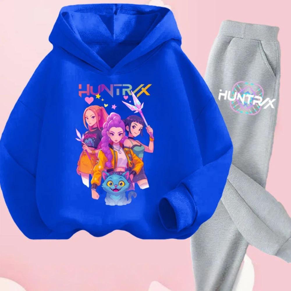 K-pop Охотники на демонов Детский мультяшный комплект из 2 предметов: толстовка с длинным рукавом и брюки. Наряд для малышей, младенцев, девочек, мальчиков. Бутиковая одежда, костюм.