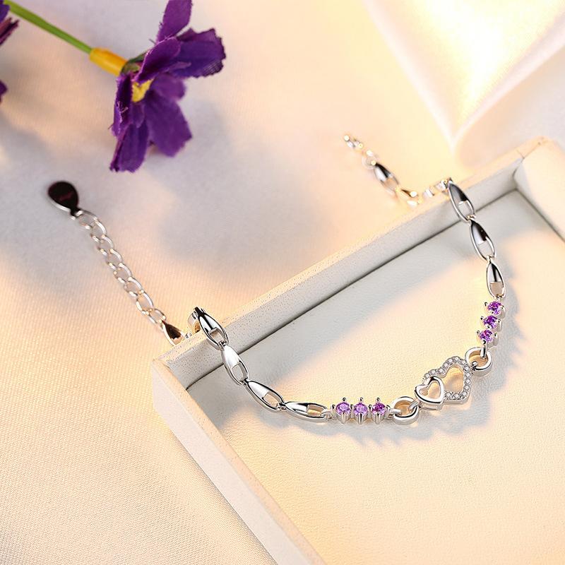 925 Silver Plated Heart Bracelet for Women with Zircon Love Diamond Jewelry Gift Romantic Matching Couple