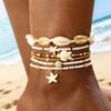 Bohemia Shell Anklet Set for Women Summer Beach Starfish Braided Rope Bracelet On Leg Beach Barefoot Sandal Leg Chain Jewelry