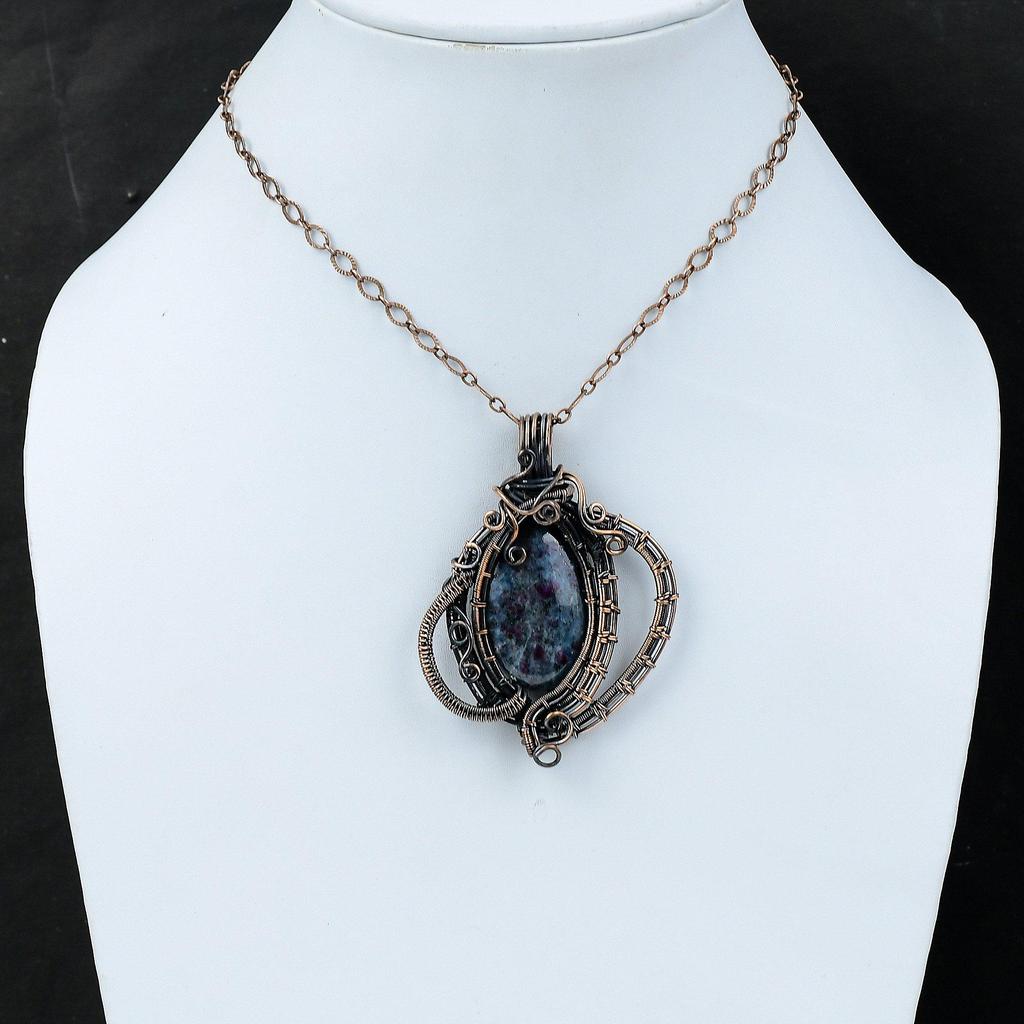 Ruby In Blue Kyanite Pendant Copper Wire Wrapped Pendant Gemstone Pendant Copper Jewelry Handmade Pendant Wire Wrap Jewelry Engagement Gift