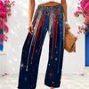 Women Plus Size Red Blue White Star Printed Loose Wide Leg Full Length Casual Pants