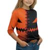 Girls Halloween Pumpkin Witch Print Long Sleeve Neck Casual Tee