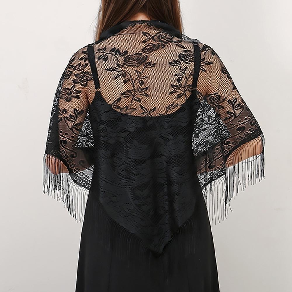 Printed Butterfly Lace Scarf Hollow Tassel Triangle Scarf Embrodiery Women Headscarf Femme Shawls Scarves Long Veil Floral Scarf