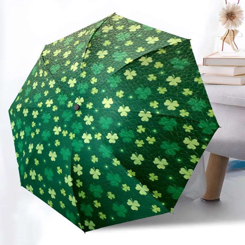 1pc Clover Pattern Automatic Opening/Closing Umbrella with Operation & Windproof Canopy - Folding Design, Holiday Gift yy260225109