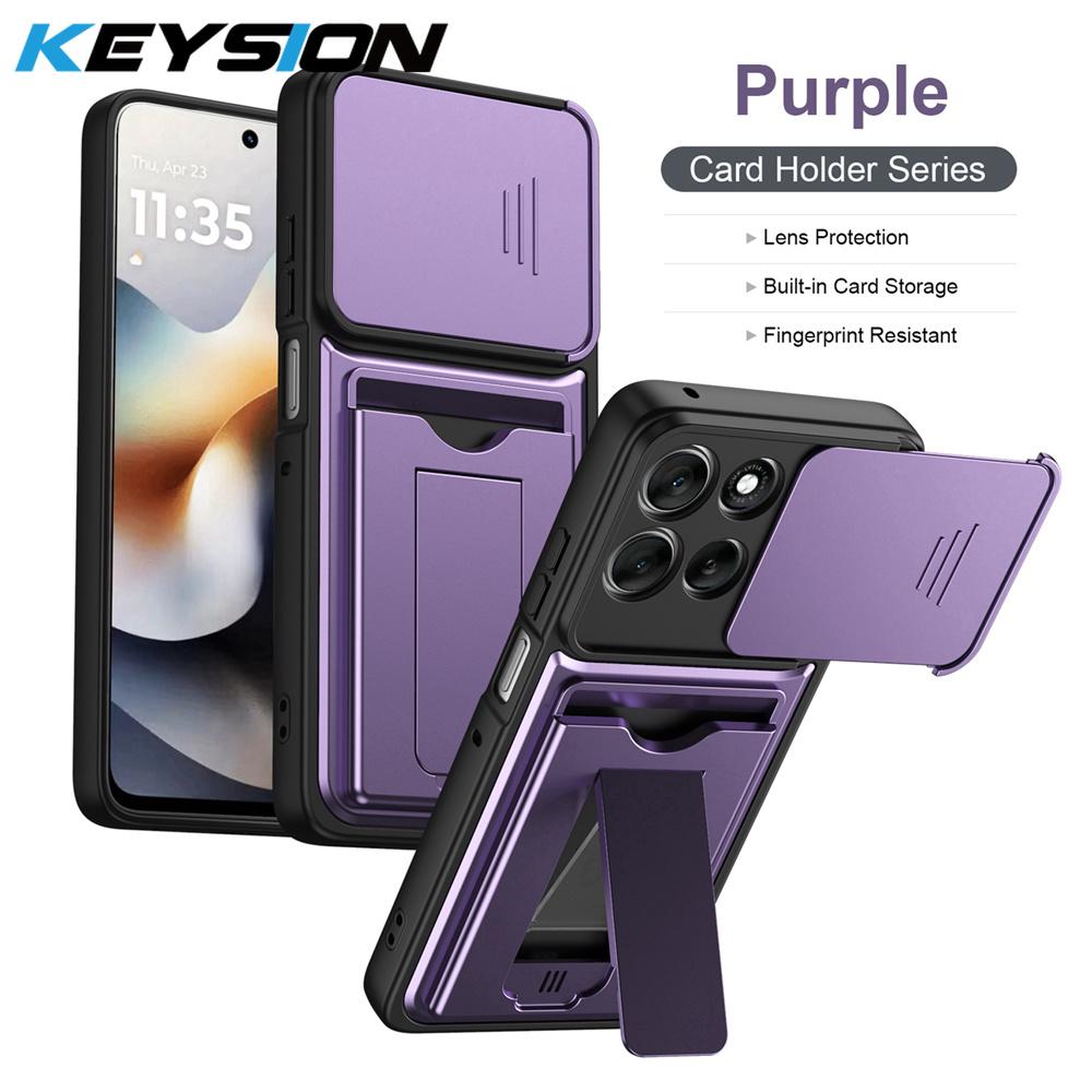 KEYSION Card Holder Bag Phone Case for Motorola MOTO G86 G67 G57 Power G56 5G Slide Camera Protection Kickstand Shockproof Cover