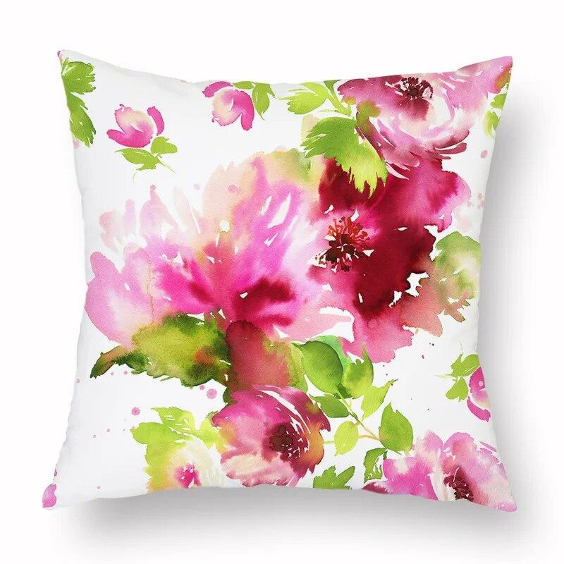 Spring Watercolor Floral Pillowcase Pink Rose Decorative  Sofa Living Room Bed  Home