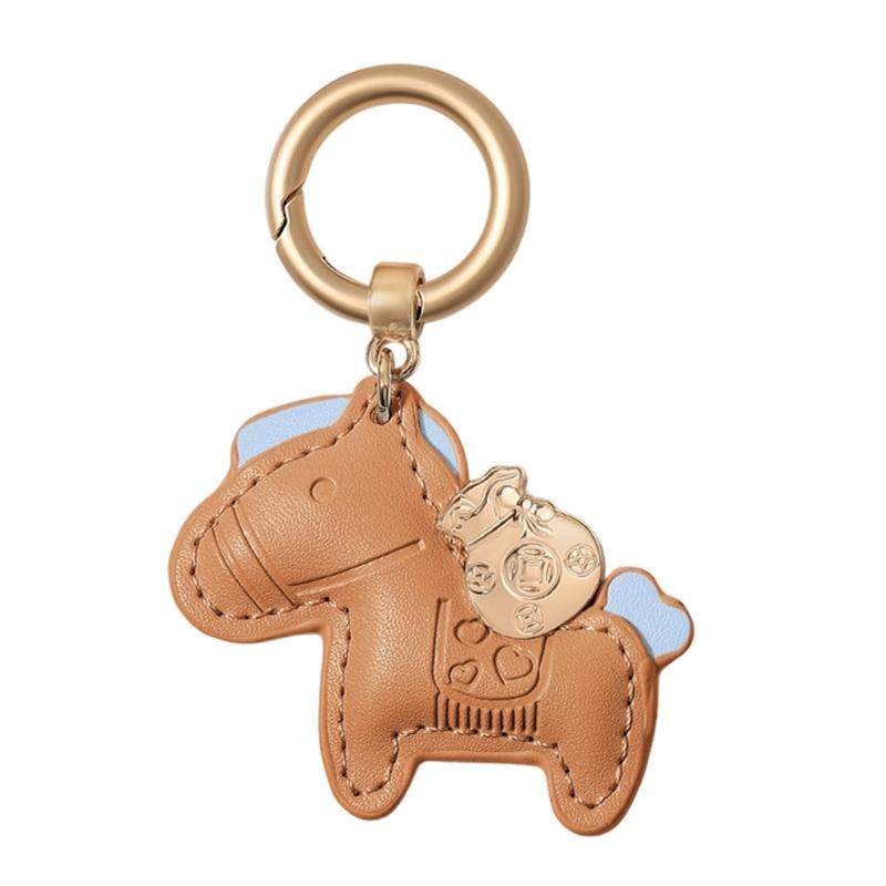 Adorable Cartoon Horse Keychain Leather Symbolizing Wealth Animal Pendant Keyring for Daily Use and Gift Occasions