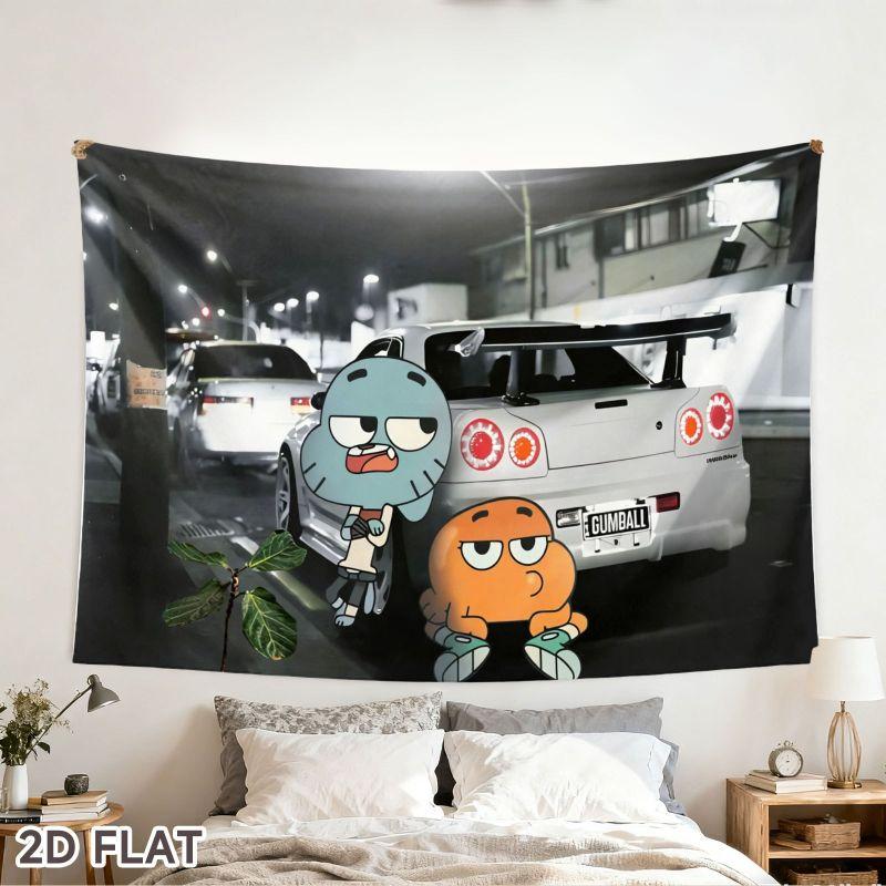 JDM Racing Car Street Tapestry Cartoon Anime Print Wall Hanging Bedroom Dorm Home Decor