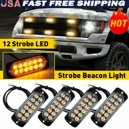 Waterproof 4X LED Amber New Truck Car Warning Hazard Beacon Strobe Flash Light