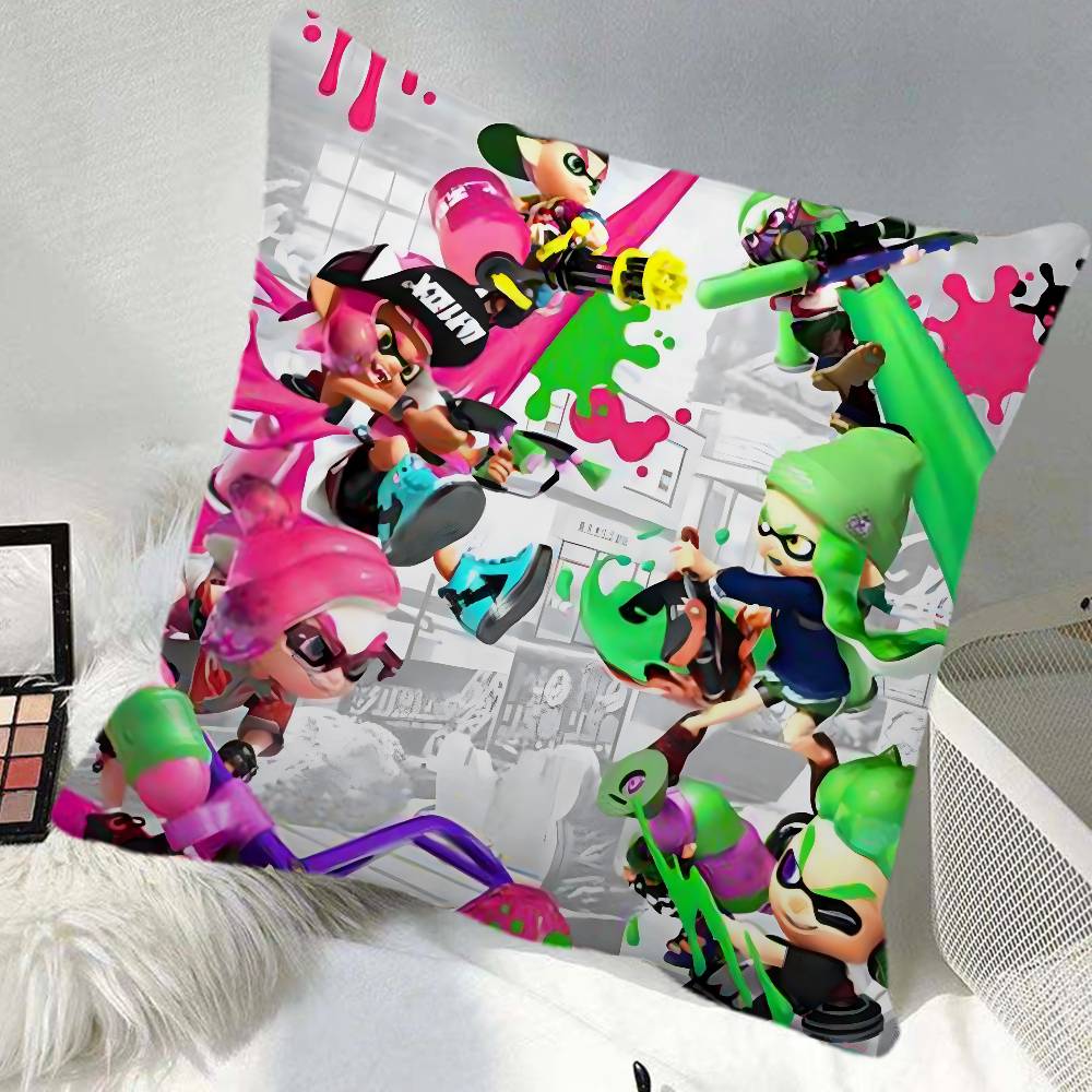 SSplatoon  Video Game Splatoon Pillow Case Square Pillow Bedroom Sofa Leisure Comfort Cushion Car Home Decoration