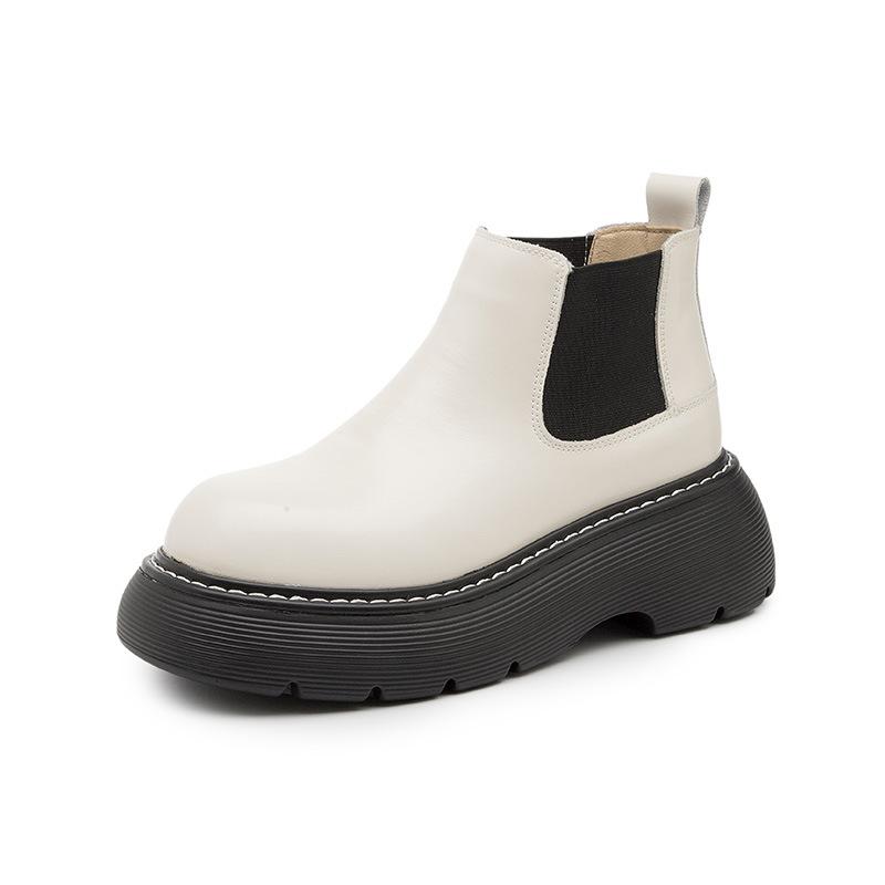 Cigarette boots women's autumn and winter new soft leather platform short boots velvet Chelsea boots British Martin boots