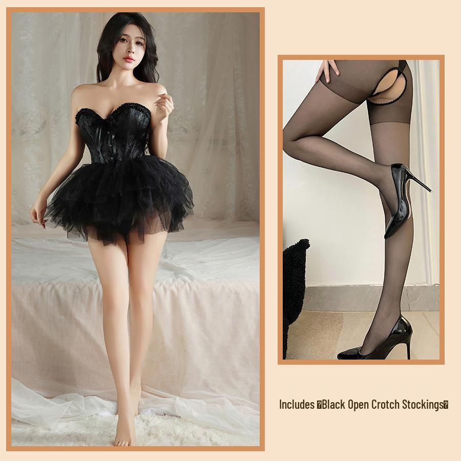 Jin Xiao Sexy Dessous: Feen Schnürkorsett Bustier & Trägerloses Puffrock Nachthemd