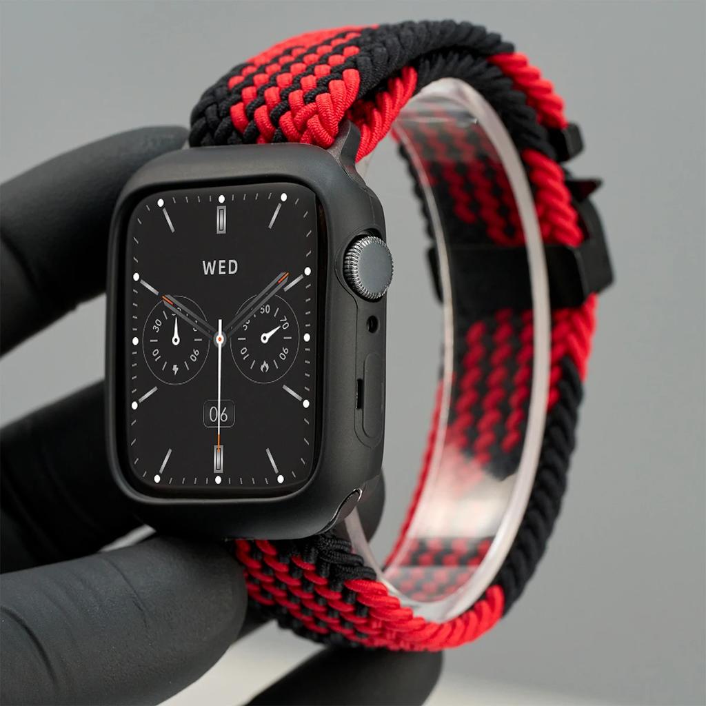 Silicone Case+Braided Strap For Apple Watch Bands 46mm 49mm 44mm 42mm 41mm 40mm 38mm SE 10 9 6 5 Ultra 2 Nylon Correa Strap