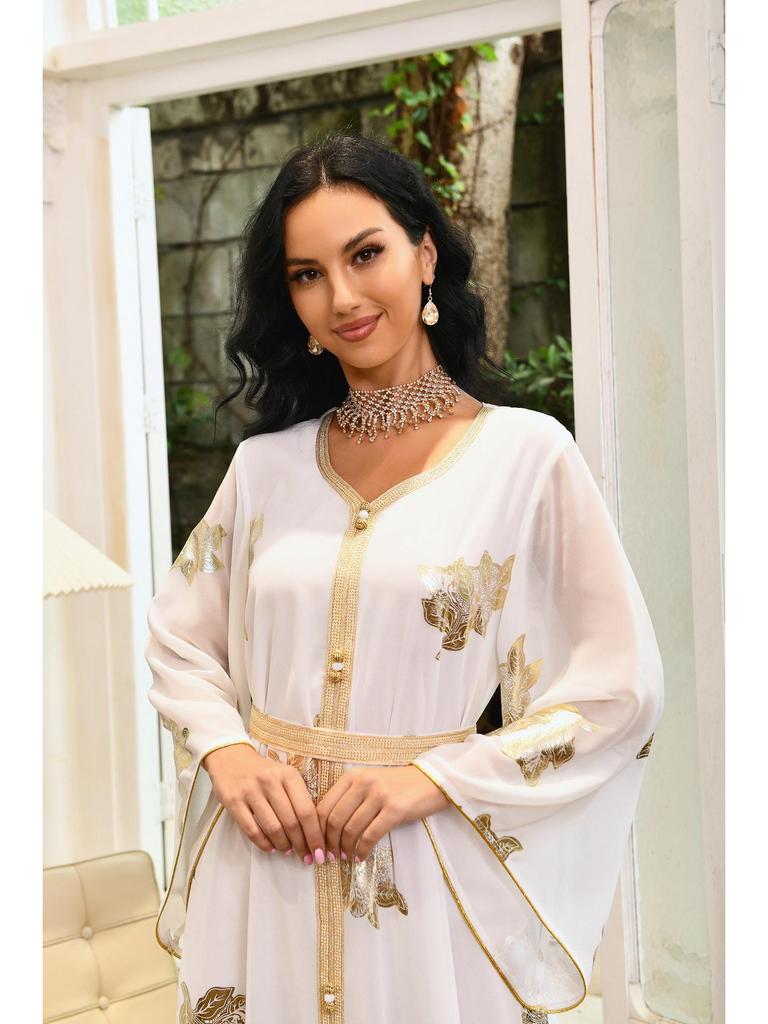 AB213 Gold Stamping Chiffon Plus Size Muslim Long Dress
