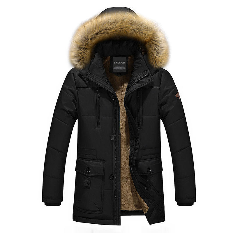 Winter Men's Cotton-padded Clothes, Raccoon Fur Collar Medium and Long Velvet Large-size Hooded Cotton-padded Jackets, Cotton-padded Jackets.