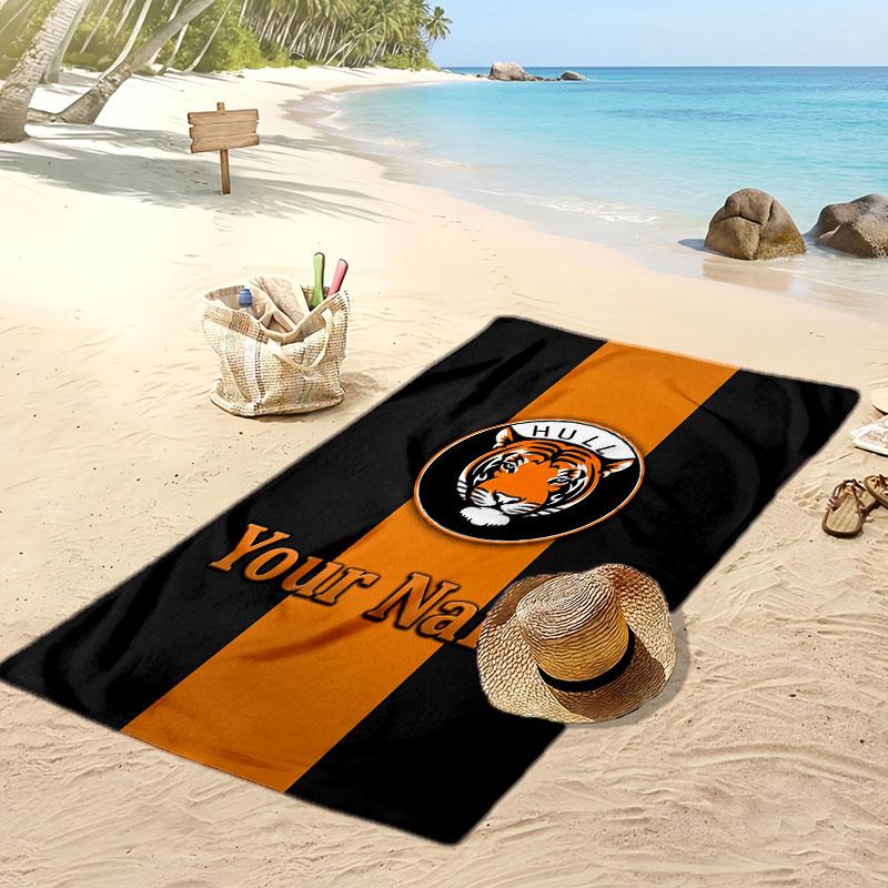 Asciugamano da Spiaggia Personalizzato Stampato Hull City Logo Calcio Supporto Nome Personalizzato Testo Asciugamano Assorbente Per Sport Viaggio Regalo Speciale