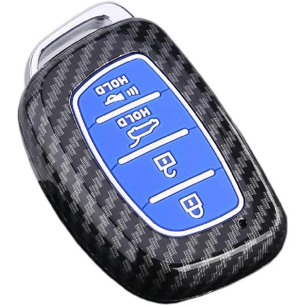 

ABS Carbon Fiber Pattern Protector Key Fob Cover with Silicone Buttons fit for 2015 Hyundai Sonata Tucson Elantra Santa Fe синий