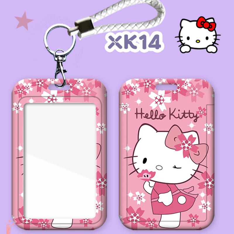 Kawaii Hello Kitty Photo Card Holder Sanrio Kt Cat Telescopic Easy-Pull Buckle Card Sleeves Pendant Meal Card Bus Card Cover
