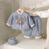 Boys' New Chinese Style Tang Suit Fleece-Lined Three-Piece Set