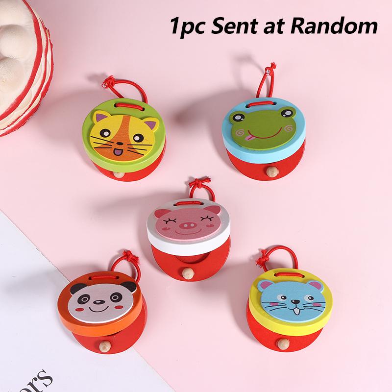 

1Pc Kids Cartoon Wooden Crocodile/Round Castanets Music Instruments Baby Clapper Handle Musical Instruments Educational Toys
