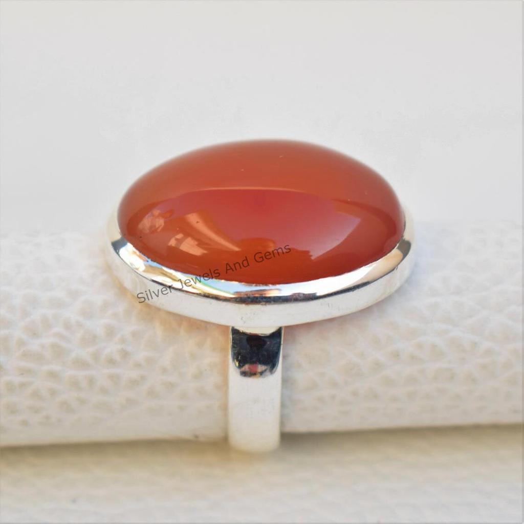 Natural Carnelian Ring, Handmade Ring, 925 Sterling Silver Ring, Gift for Her, Simple Oval Ring, Anniversary Gift, Gemstone Ring