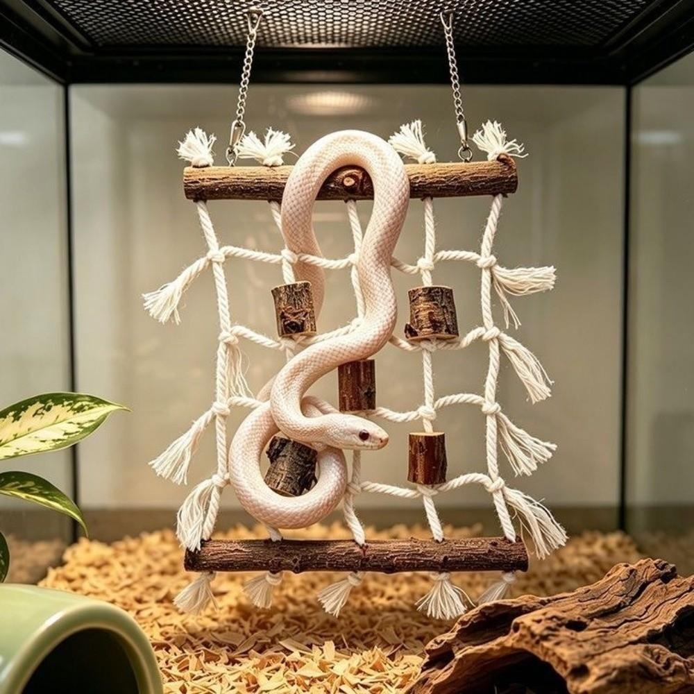Wooden Branch Reptile Weaving Climbing Net Natural Hanging Bird Climbing Frame Linen-cotton Chew-resistant