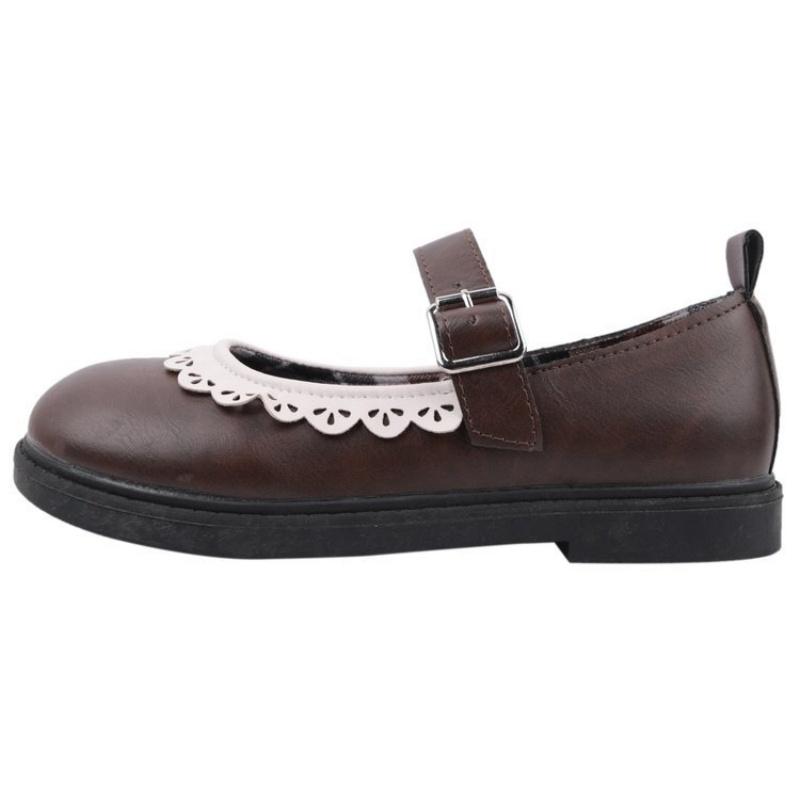 

Fashion 2025 Spring New French Style Flat Bottom Shoes Mary Jane Round Toe Soft With Lace Trim Shoes Outside Sweet Comfy Women Shoes 40 коричневый