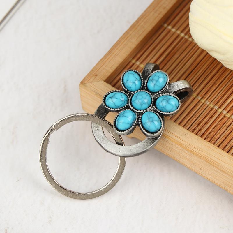 1/3Pcs Turquoise Keychain Bohemian Style Key Clip Bag Pendant With Flower Design Key Holder