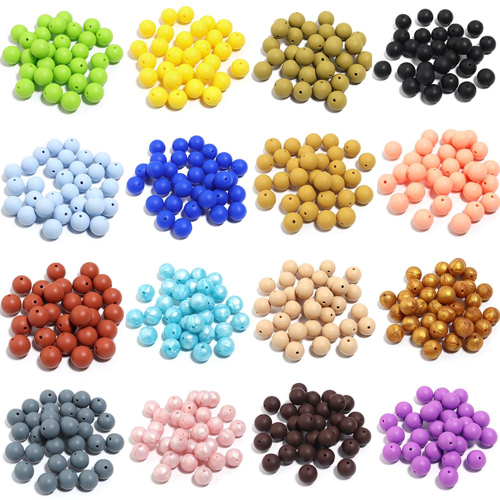 20pcs/lot 12mm 15mm Candy Color Silicone Beads Round Loose Spacer Beads For DIY Keychains Necklace Bracelet Beaded Pen Decor