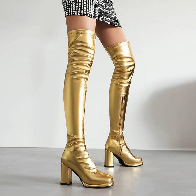 

Обувь новые сапоги выше колена для женщин 2025 новые тонкие сапоги рыцарь на толстой подошве тонкие сапоги для женщин 34 золотой